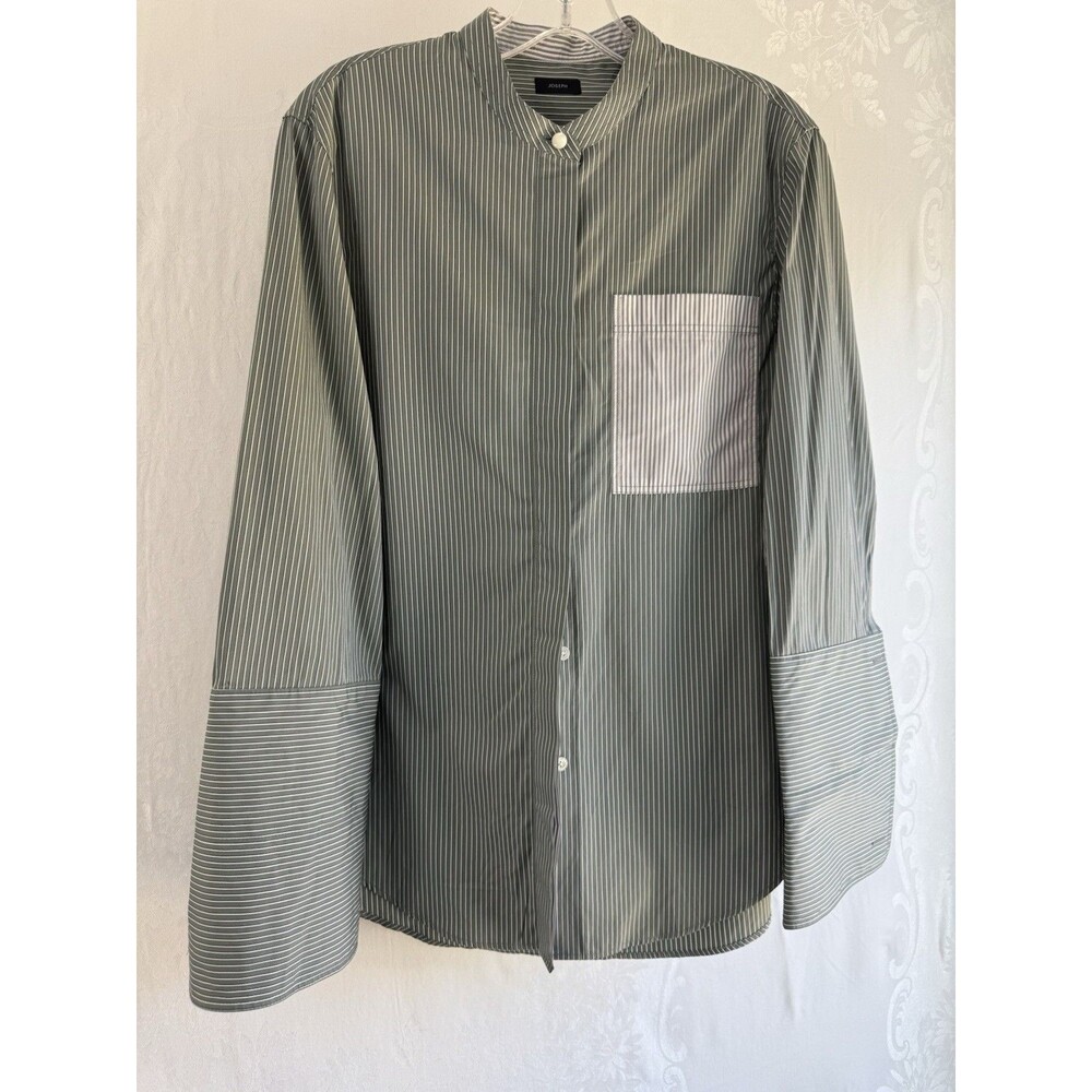 Joseph Pinstripe Oversized Cuff Statement Button Up Size 36